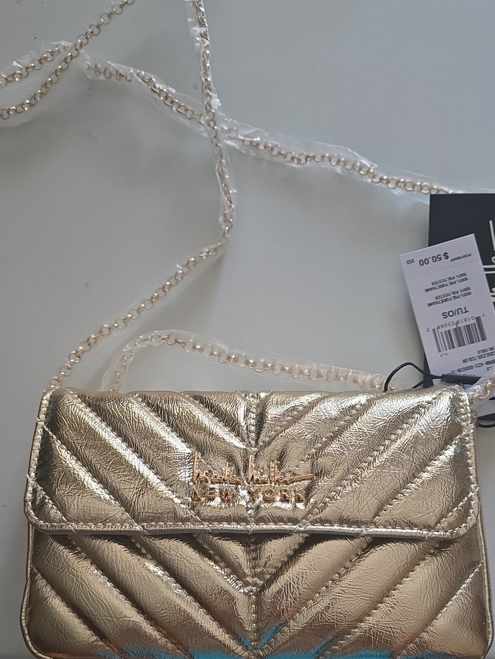 Nicole Miller Gold Quilted Chain Crossbody